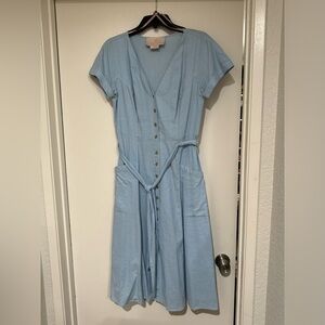Gal Meets Glam Vanessa Linen Dress in Blue